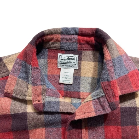 L.L. BEAN Men’s Small Thick Soft Chamois Flannel Shirt Plaid Button Up / Red - Picture 2 of 9